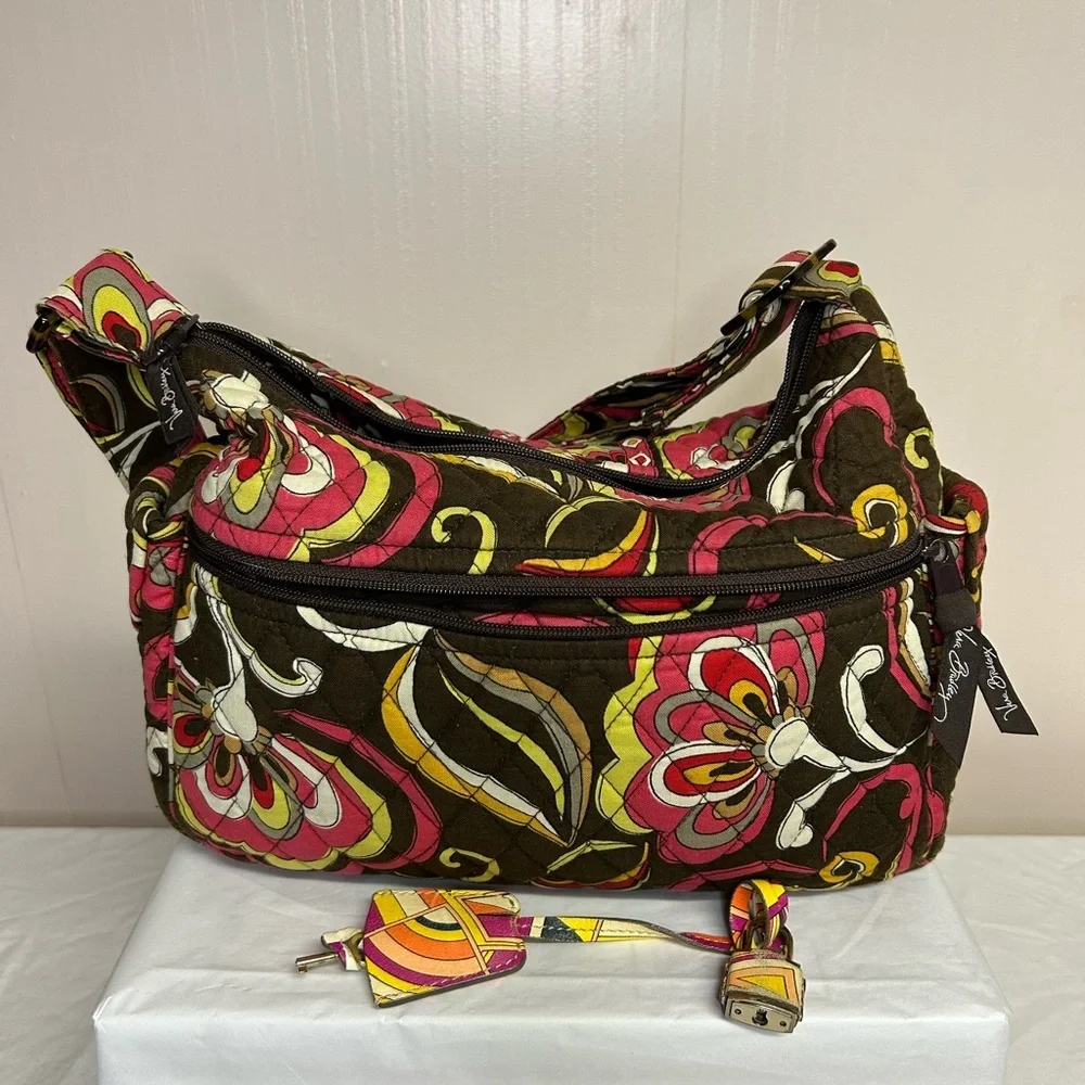 Vera Bradley Hobo Bag Floral Design with vintage lock and key pushet- Vintage